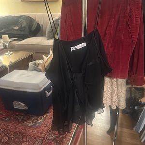 Satin Black v neck tank top from Zara